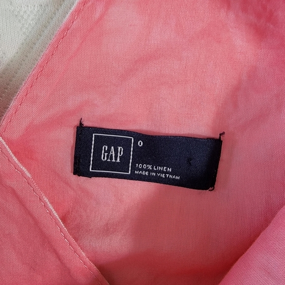 GAP 100% Linen Lined Pink White V Neck Mini Dress Pleated Pockets Size 0 - Picture 9 of 12